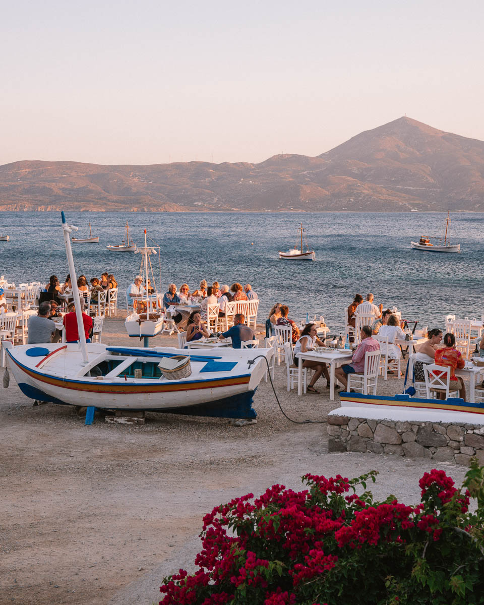 beach sunset restaurant milos