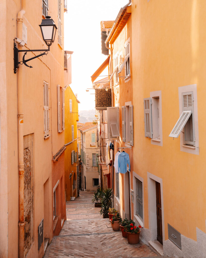 colourfull laneway in Villefranche sur Mer village on the French riviera 