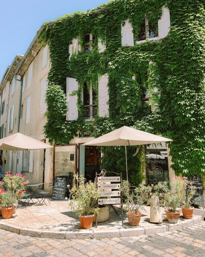 summer street scene of Lourmarin villave in provence france 