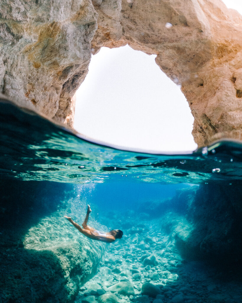 Milos Greek Islands Half underwater gopro photo. Adriana Maria 
