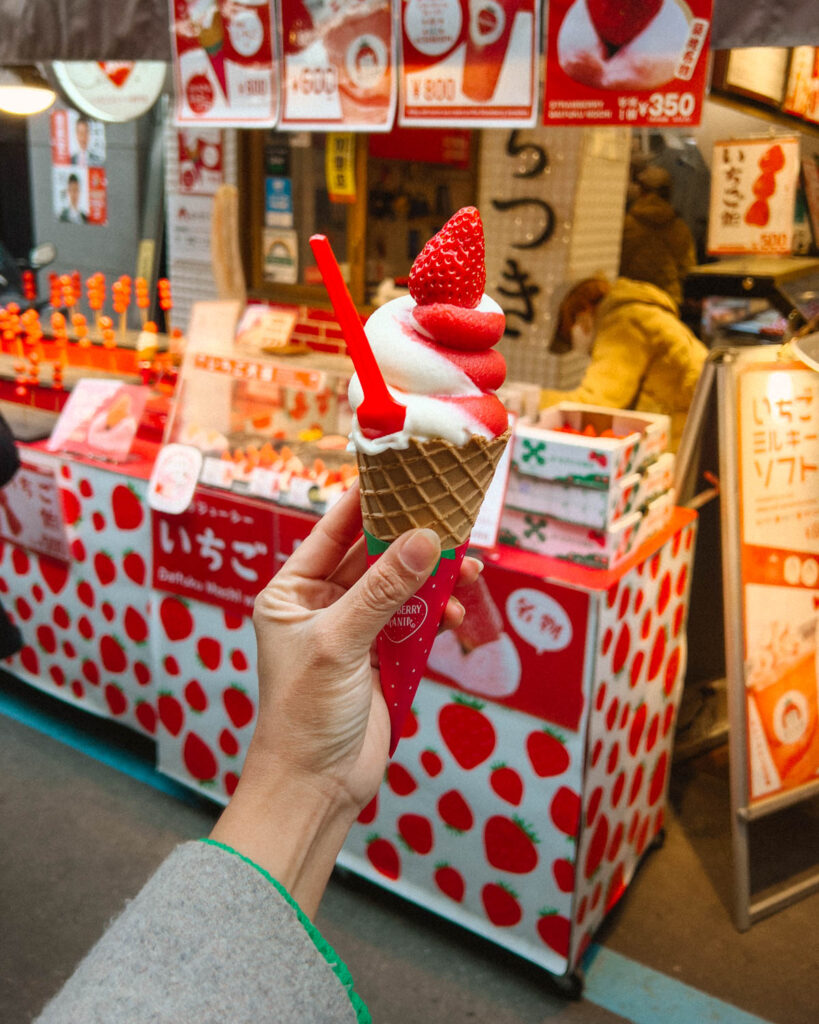 strawberry mania Tokyo, strawberry soft serve ice cream 