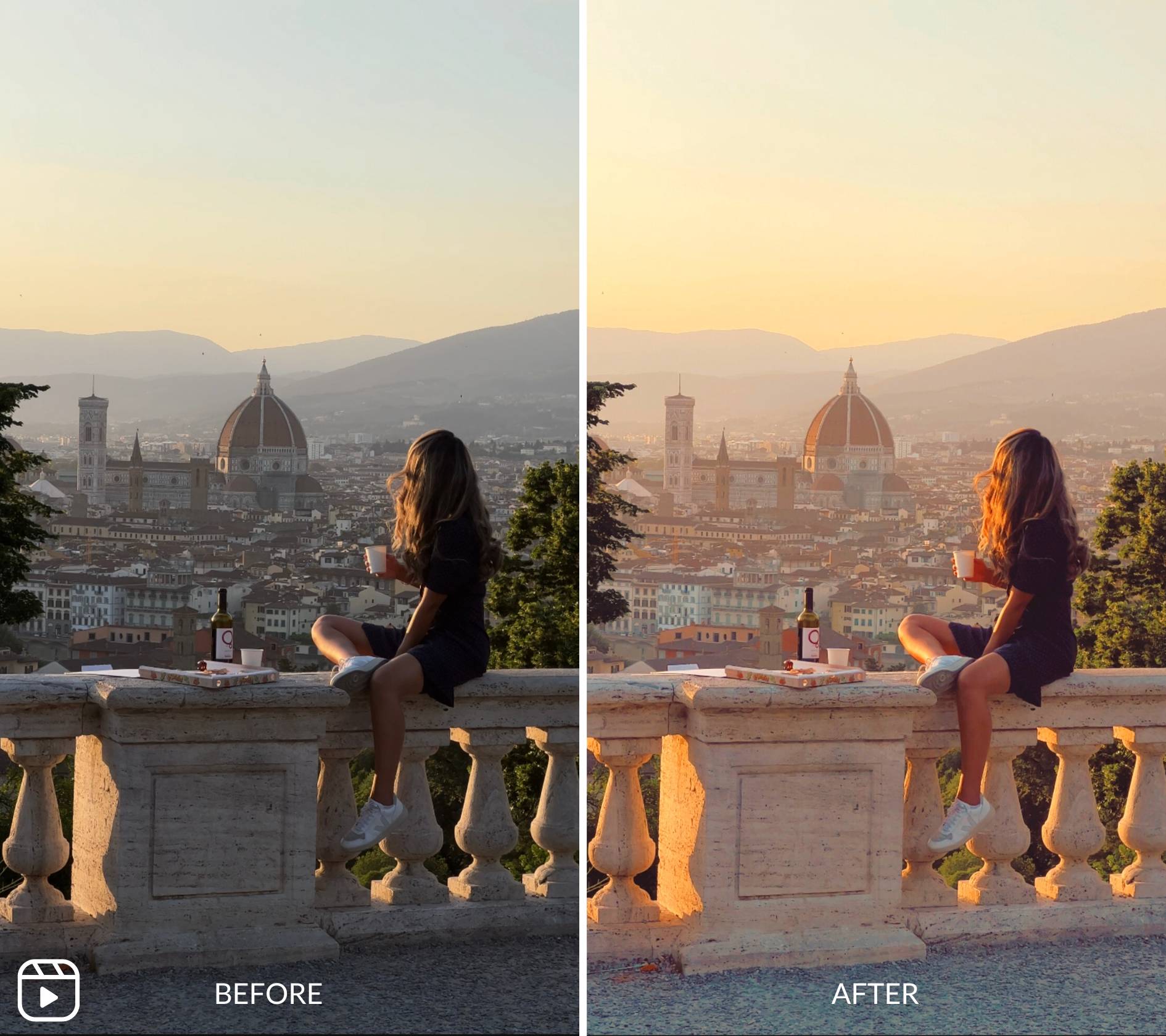 Before and after editing with mobile video filters