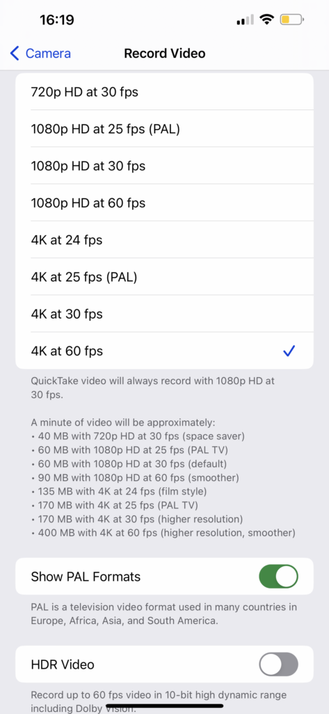 Cinematic settings for iphone videos 