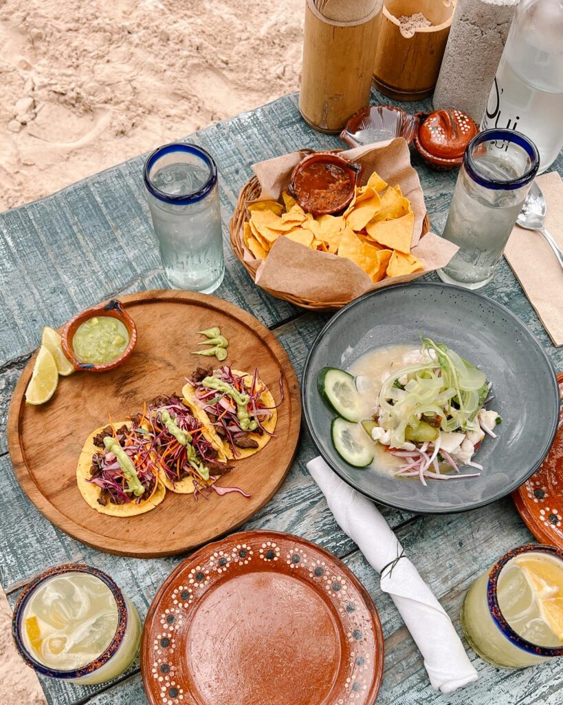 Mexican cuisine at La Popular beach  Seafood grill restaurant on Tulum Beach Mexico