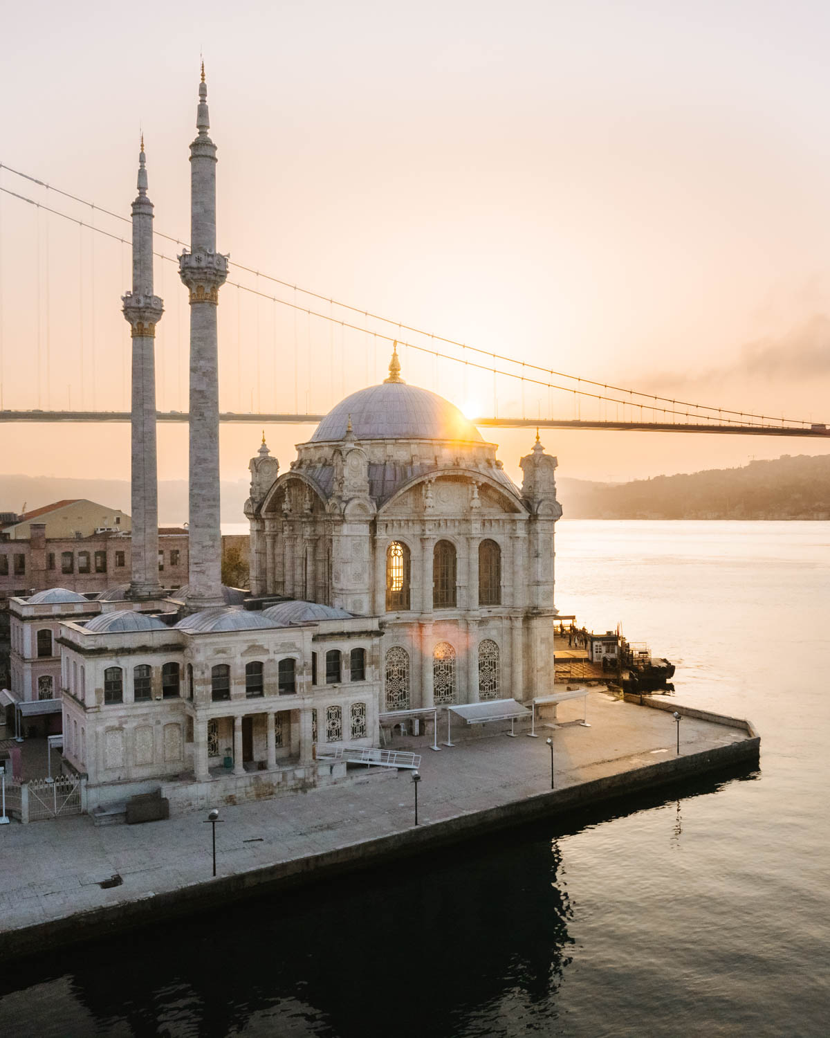 Sunset over Ortakoy mosque istanbul Bosphorus