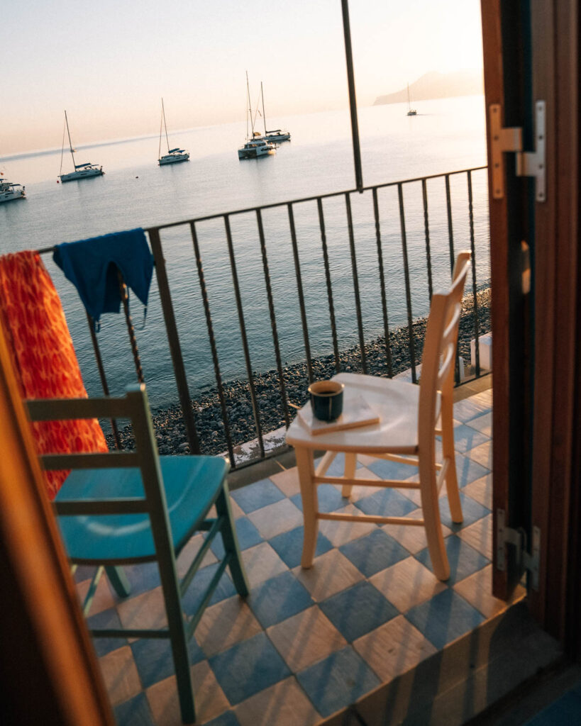 Balcony ocean view from beach shack in Filicudi Sicily
