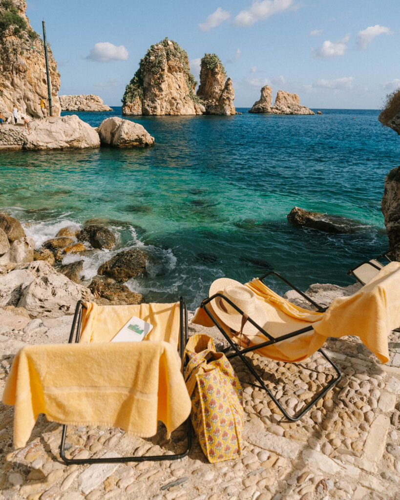 beach chairs in Tonnara di Scopello 