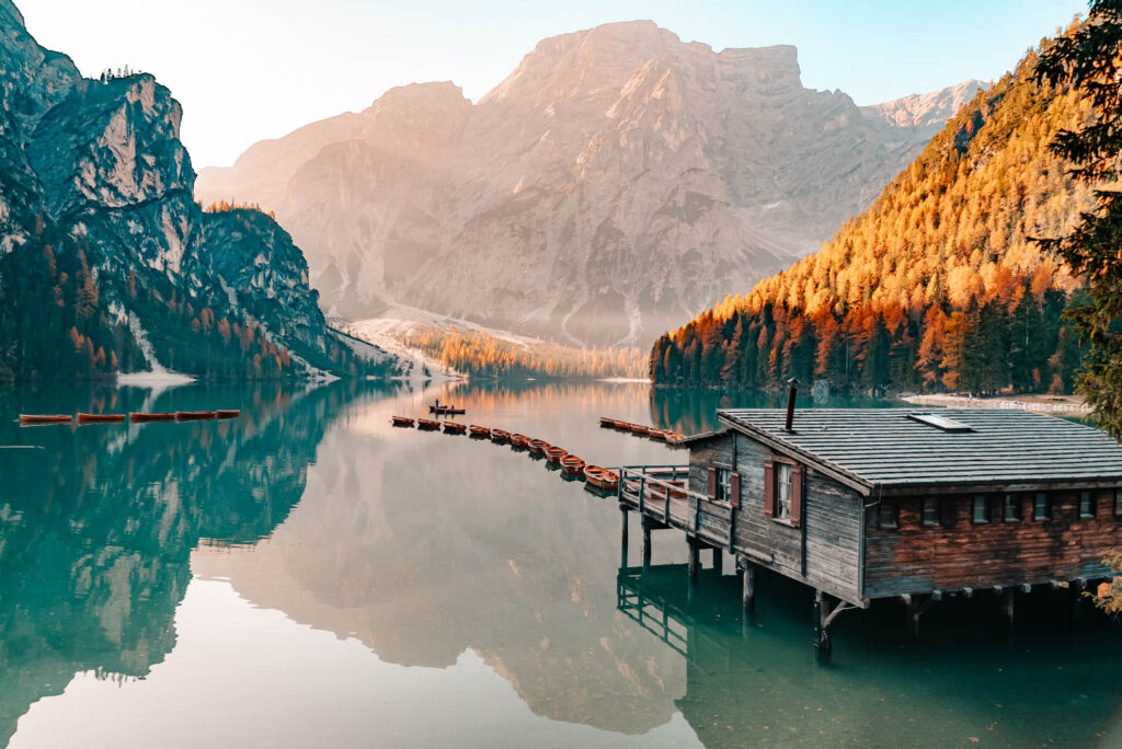 Lake Braies during Autumn in the Dolomites