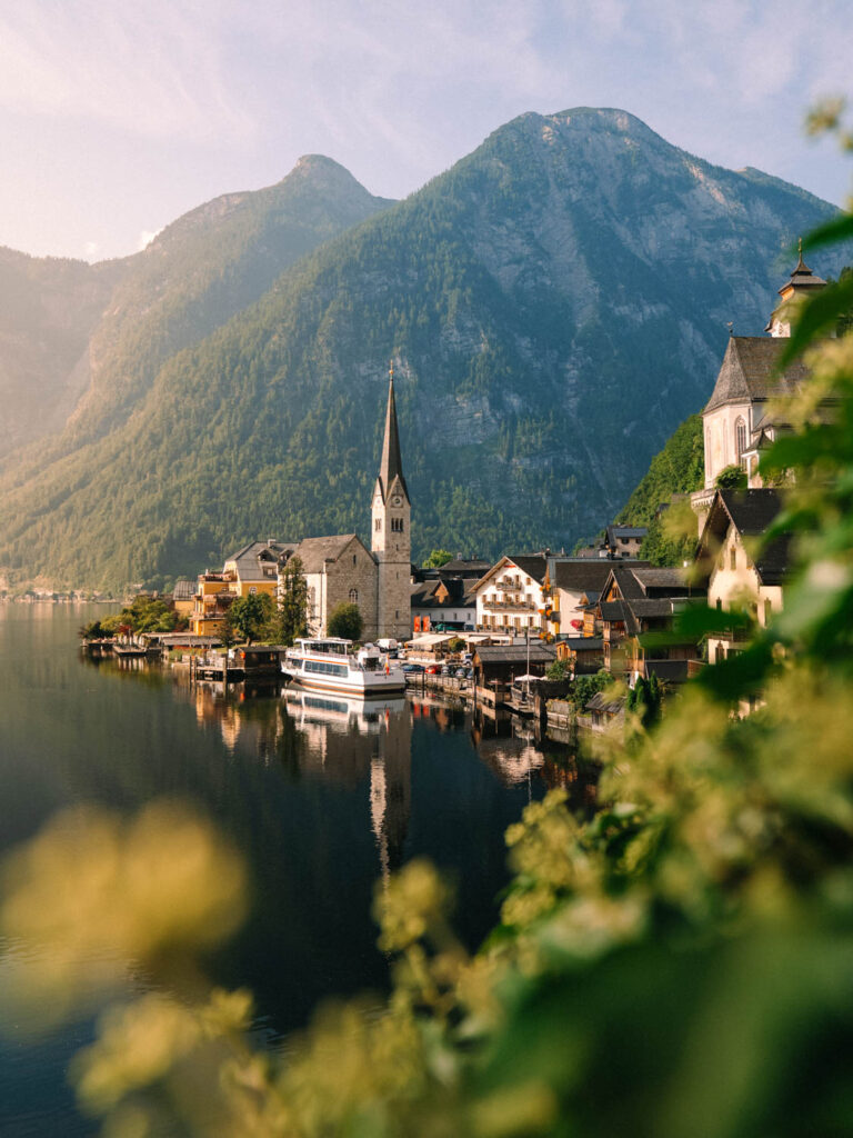 view over looking Hallstatt village Austria in the summertime. Austria itinerary travel guide 