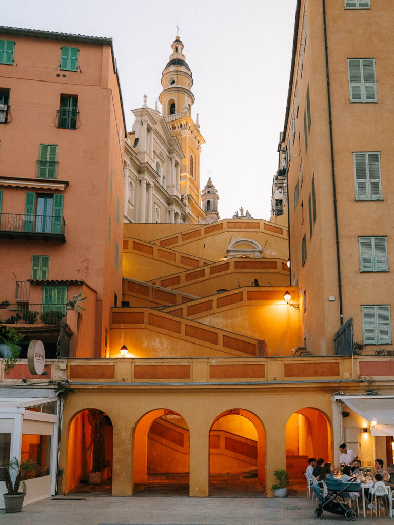 yellow stairs of Rampe Saint Michel, Menton France