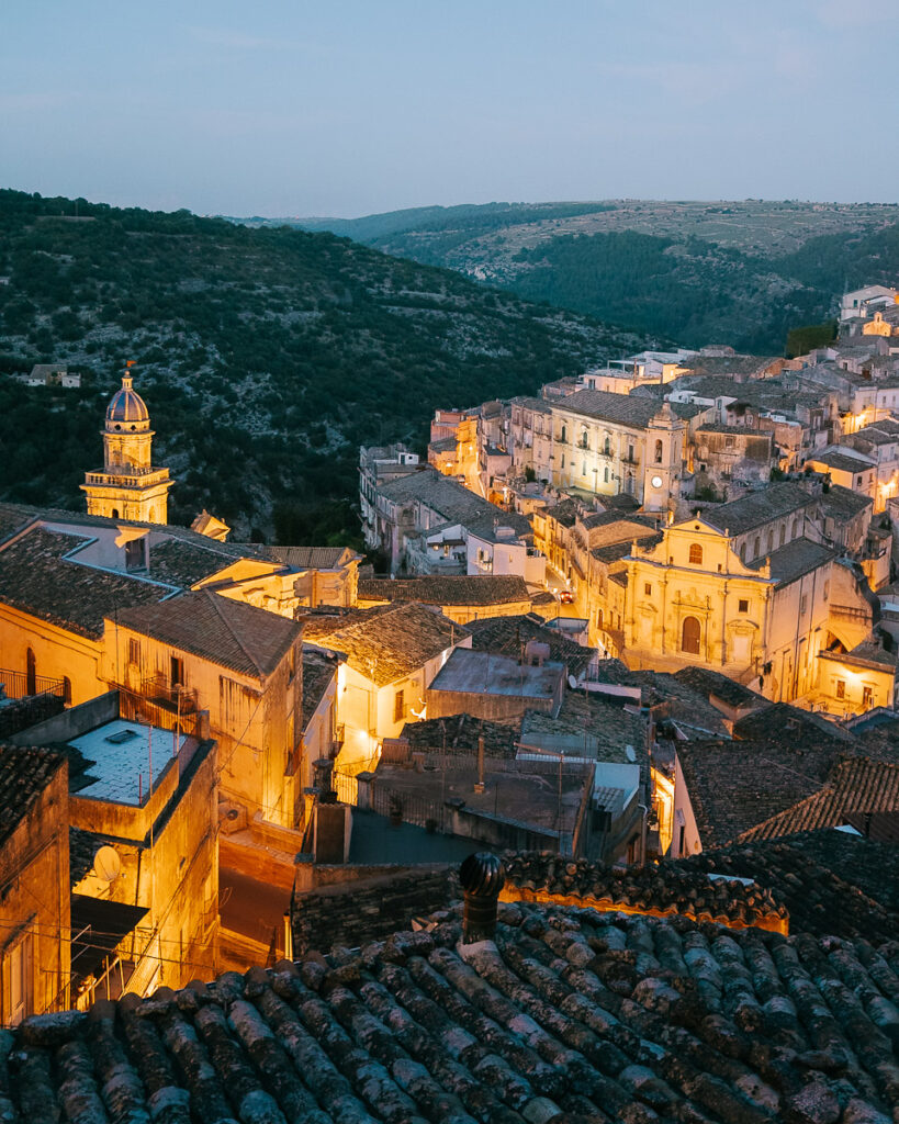 evening view over rooftops in ragusa