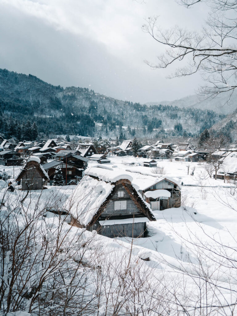 Shirakawago village japan, covered in snow